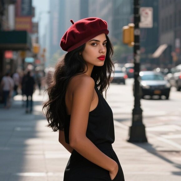 Wool Beret Hat Women Men French Style Handmade Adjustable Gifting